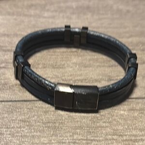 Ben Sherman Black and Blue Leather Bracelet with Black Clasp